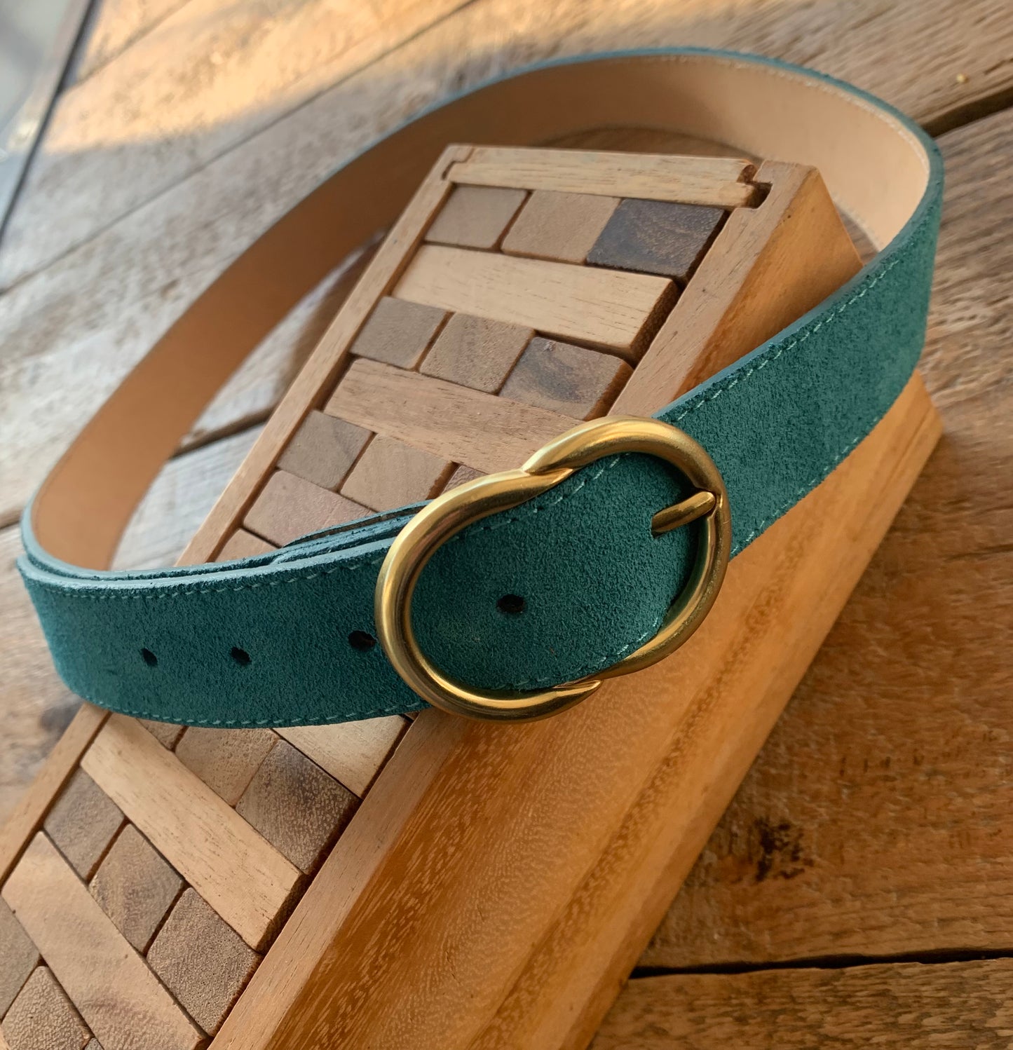 La ceinture cuir bleu canard